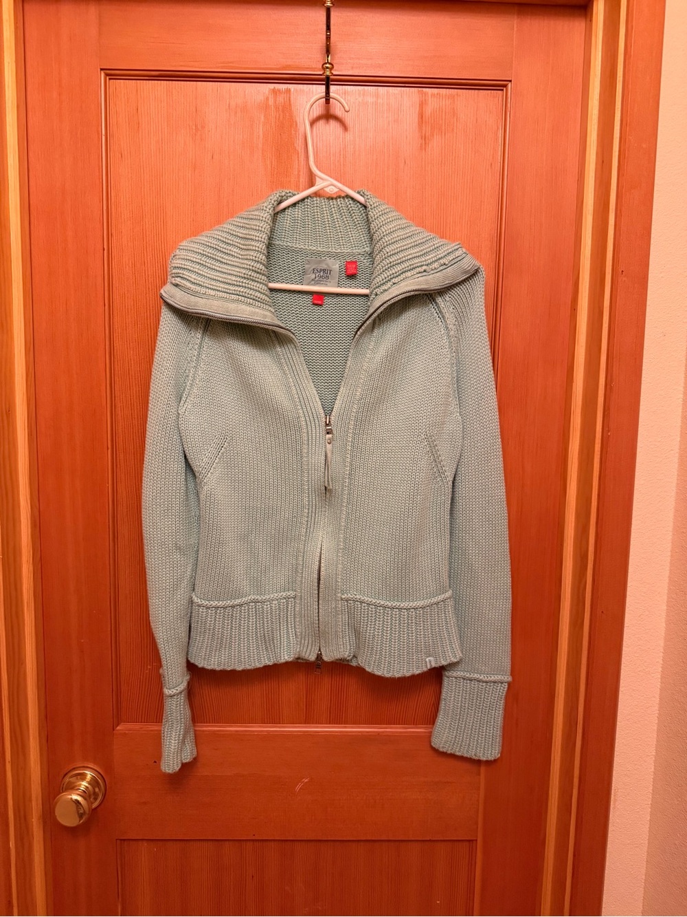 Esprit Vintage Chunky Knit Full Zip Cardigan Sweater Sage Green Size S